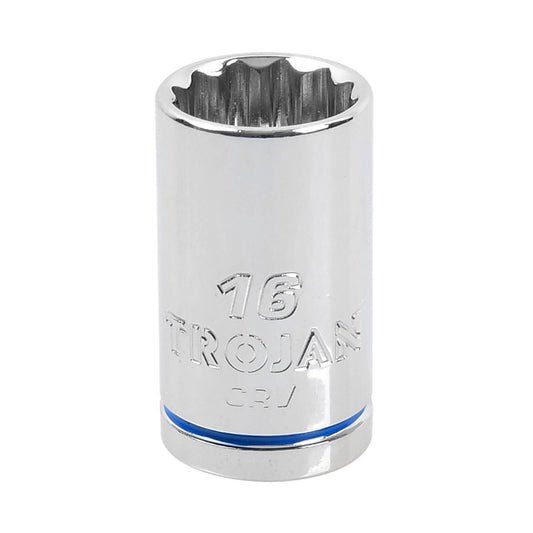 Trojan 16mm Socket 1/2 Drive - Polished Chrome Vanadium - Durable 12-Point Design - Auzzistore