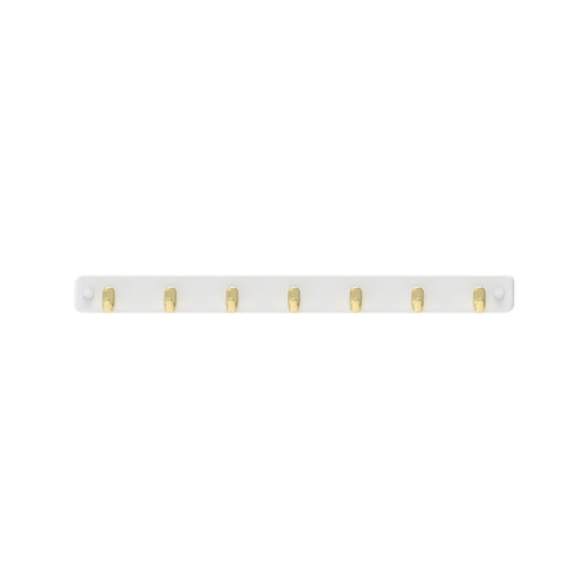 Mode 7 Key Rack - 7 Hooks - 385mm x 40mm x 32mm - Brushed Brass on White