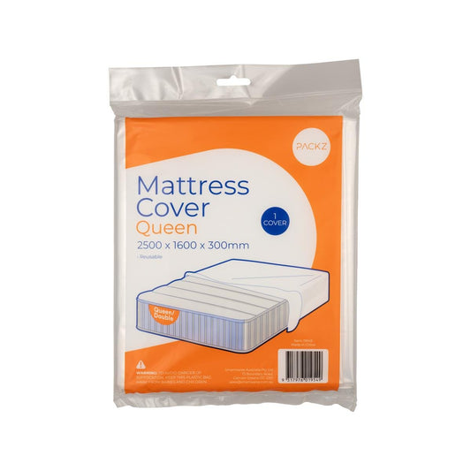 Packz Double Queen Mattress Cover - 2500 x 1600 x 300mm - Clear - Reusable Protection