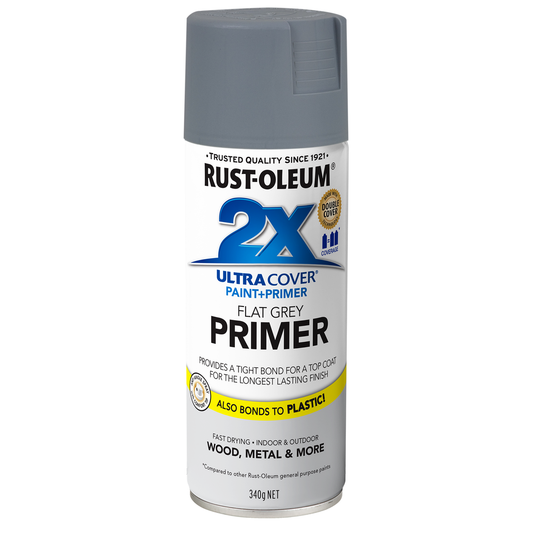 Rust-Oleum 2X Ultra Cover Flat Grey Primer 340g Spray Paint Durable - Auzzistore