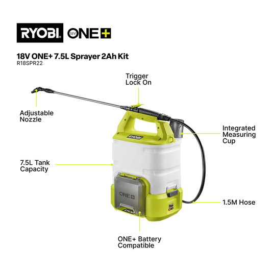 Ryobi 7.5L Garden Sprayer Kit - 18V ONE+ Battery & Charger - Pest Control – view 2