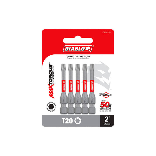 Diablo Power Bit T20 2 - 5 Pack - 73.03mm x 6.35mm x 98.43mm - Durability & Impact Resistance - Auzzistore