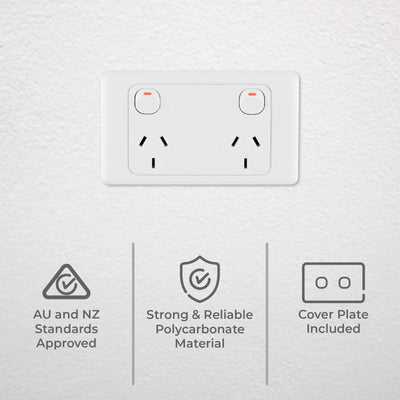 Deta Wide Spaced Double Power Point 10A Polycarbonate Easy Placement