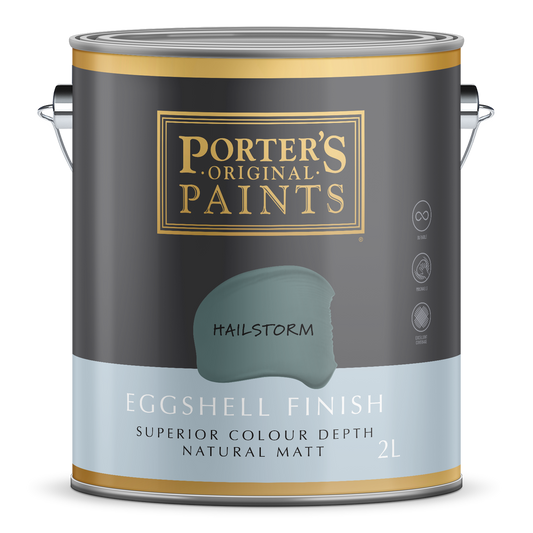 Porter S Washable Paint - Hailstorm - 2L - Eggshell Finish - 162mm x 156mm x 141mm - Auzzistore