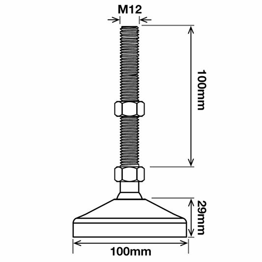 Richmond Bolt Down Levelling Foot - 100mm x M12 - Zinc Plated - Adjustable – view 2 - Auzzistore