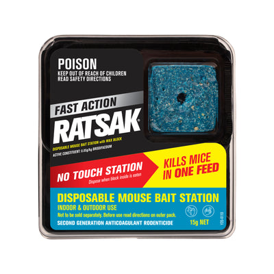 RATSAK Fast Action Mouse Bait Station - 1 Pack - PVC - No Touch