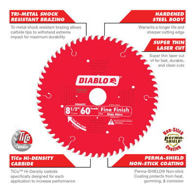 Diablo 216mm Fine Finish Circular Saw Blade - 60 Teeth - Red