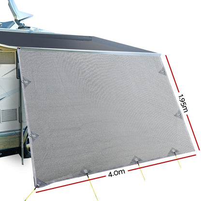 4.0M Caravan Privacy Screens 1.95m Roll Out Awning End Wall Side Sun Shade | Auzzi Store