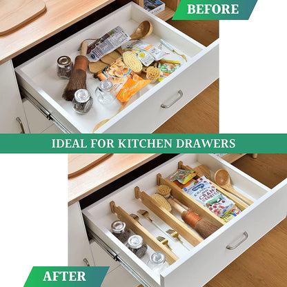 4 Pack Bamboo Adjustable Kitchen Drawer Dividers (Large, 44-55 cm) | Auzzi Store