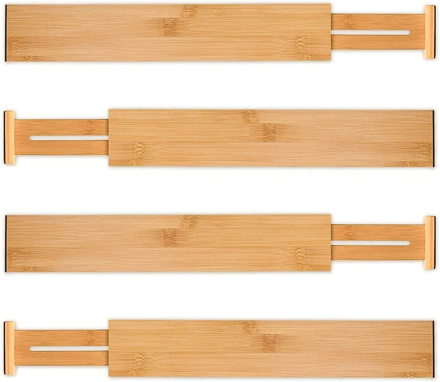 4 Pack Bamboo Adjustable Kitchen Drawer Dividers (Large, 44-55 cm) | Auzzi Store