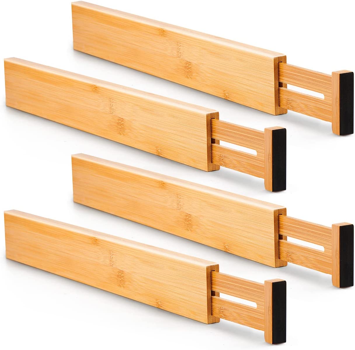 4 Pack Bamboo Adjustable Kitchen Drawer Dividers (Large, 44-55 cm) | Auzzi Store