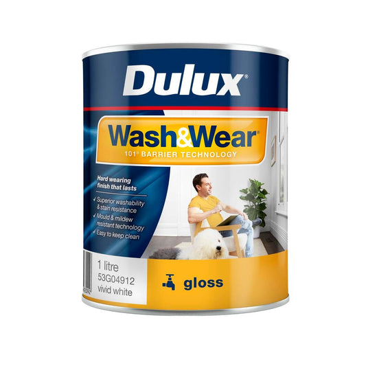 Dulux Vivid White Wash Wear Gloss Interior Paint 1L - 16m² Coverage - Mould Resistant - Auzzistore