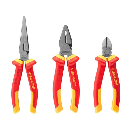 Irwin 3 Piece VDE Plier Set 10505519 - Chromium-Nickel Steel - 225mm x 30mm x 240mm - Ergonomic Grip - Electrical Safe