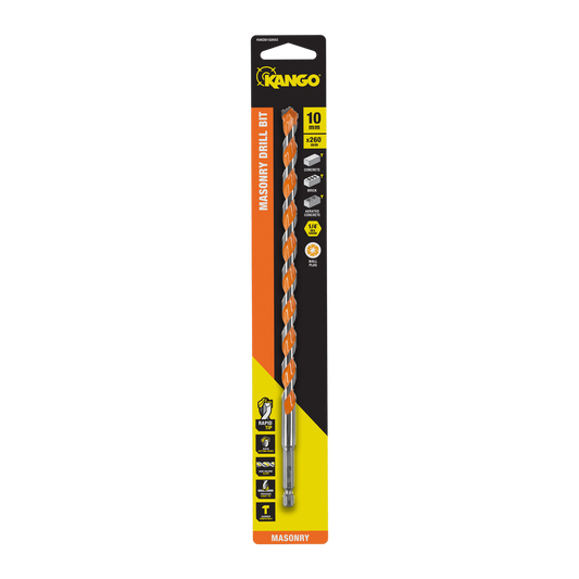 Kango 10 x 260mm Masonry Drill Bit - Durable Carbide Rapid Tip - ¼” Hex Shank - Auzzistore