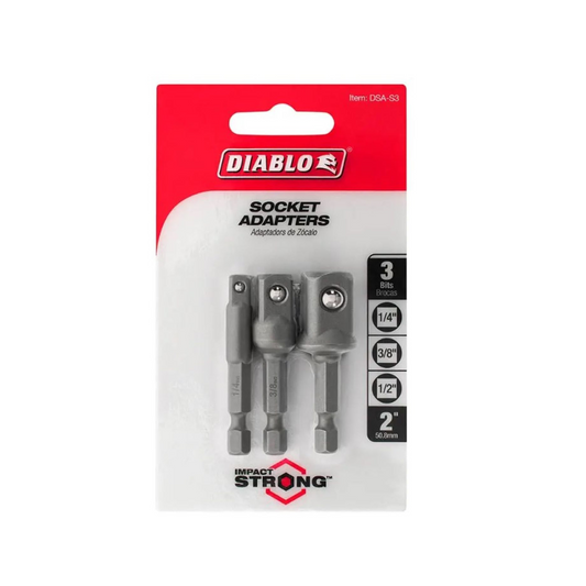 Diablo 3 Piece Socket Adaptor Set - 73mm x 14mm x 124mm - Durable & Impact Resistant - Auzzistore