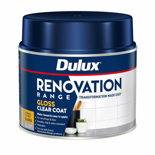 Dulux Clear Gloss Renovation Range Top Coat 1L - Water-Based - 1.12kg - Auzzistore