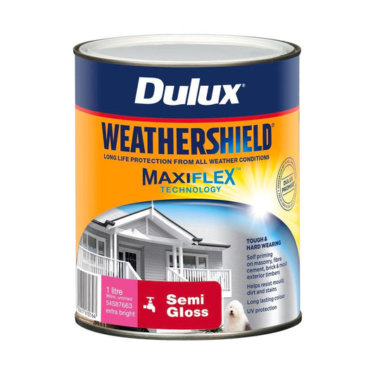 Dulux Weathershield Semi Gloss Exterior Paint 1L Extra Bright 110mm x 137mm - Auzzistore