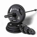 Centr 136kg Rubber Olympic Weight Set with Bar 2.13m Black Chrome Plates and Locking Collars