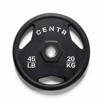 Centr 136kg Rubber Olympic Weight Set with Bar 2.13m Black Chrome Plates and Locking Collars