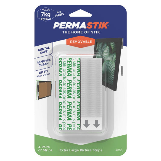 Permastik Extra Large Picture Strips 4 Pairs 7kg Adhesive Easy Hang