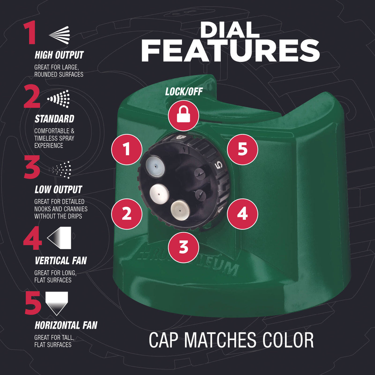 Rust Oleum Custom Spray 5 in 1 Gloss 340g - Dark Hunter Green - 5 Spray Patterns - Rust Protection