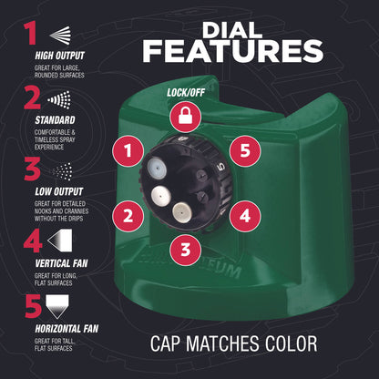 Rust Oleum Custom Spray 5 in 1 Gloss 340g - Dark Hunter Green - 5 Spray Patterns - Rust Protection