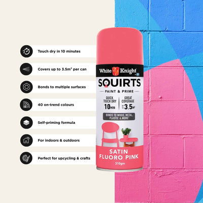 White Knight Squirts Fluro Pink Satin Spray Paint 310g Quick Dry