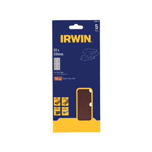 Irwin Punched Sand Sheets 40 Grit 92 x 230mm 5 Pack - Quick Stock Removal - Auzzistore