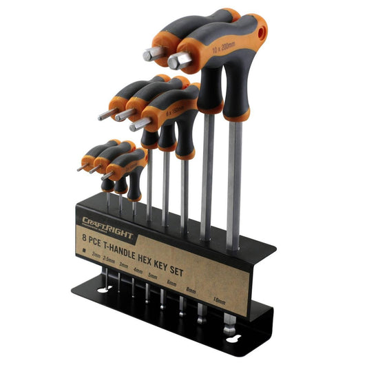 Craftright T Handle Hex Key Set - 8 Piece - CR-V - Cushioned Grip