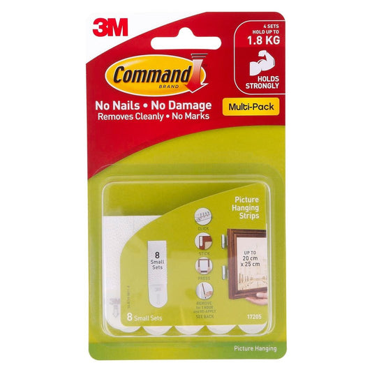 Command Picture Hanging Strips - 1.8kg Small White - 8 Pack - Damage-Free