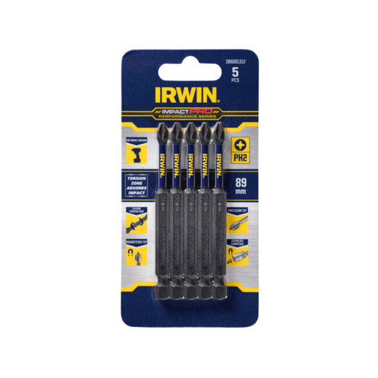 Irwin Impact Bits PH2 - 89mm - Magnetised - High Strength - 5 Pack - Auzzistore