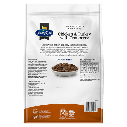 Fussy Cat Grain Free Dry Cat Food - Chicken Turkey with Cranberry 4kg - Complete Nutrition, Urinary Support – view 2