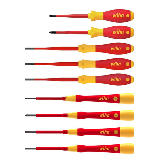 Wiha 9 Piece VDE Insulated Screwdriver Set - 167mm - Red/Yellow - Ergonomic Design - Auzzistore