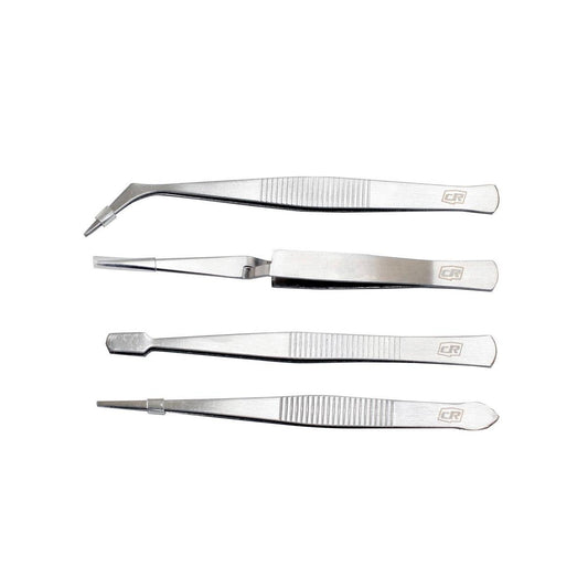 Craftright 4 Piece Tweezers Set - Stainless Steel - Precision Tools - 112mm to 120mm