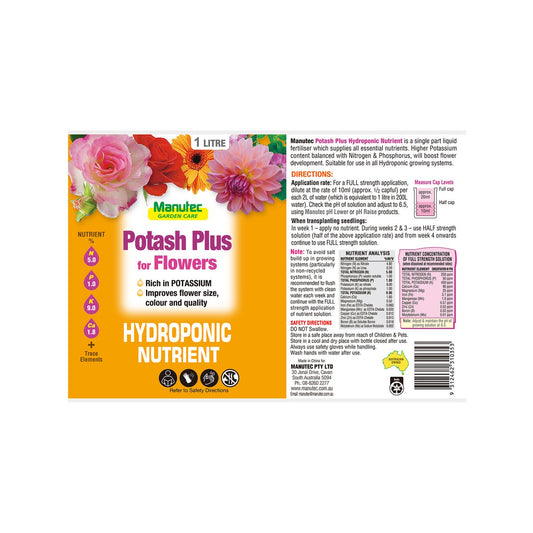 Manutec Hydroponic Potash Plus - 1L - Liquid Fertiliser - Flower Boost – view 2 - Auzzistore