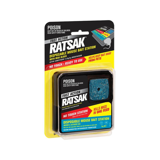 RATSAK Fast Action Mouse Bait Station - 1 Pack - PVC - No Touch - Auzzistore