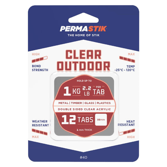 Permastik Clear Outdoor Mounting Tabs 30mm x 30mm 12 Pack High Bond
