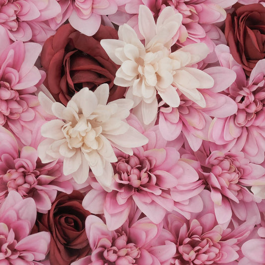 Un Real Dahlia Rose Flower Hedge Tile - 50 x 50cm - Blush Pink, Cream, Burgundy - Realistic Design, Maintenance-Free – view 2