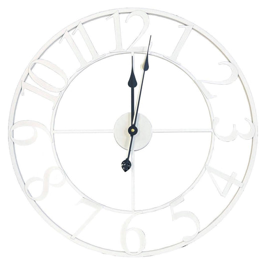 Tempus 60cm Metal Wall Clock - Classic White - Indoor/Outdoor Use - Quartz Movement - Auzzistore
