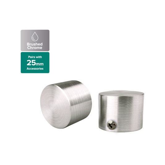 Pillar Brushed Chrome Curtain Rod Finial Cap 25mm Aluminium 2 Pack – view 2 - Auzzistore