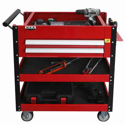 NXA 76cm Red Tool Cart 2 Drawers 3 Trays Steel 30TC2D2TR Portable