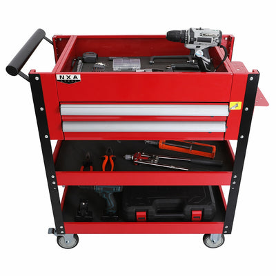 NXA 76cm Red Tool Cart 2 Drawers 3 Trays Steel 30TC2D2TR Portable