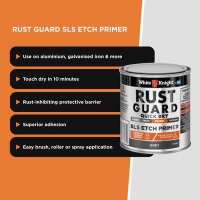White Knight Rust Guard Quick Dry SLS Etch Primer Paint 0.25L - Grey - Rust Protection