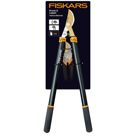 Fiskars Titanium Lopper and Pruner Set 1048181 - 2 Piece - 38mm & 16mm Cutting Capacity - Auzzistore