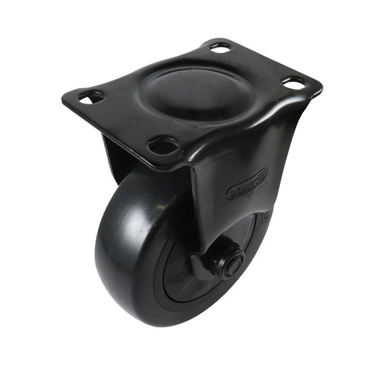 Easyroll 100mm Fixed Castor - Black PVC - Durable & Shock Absorbent - Auzzistore