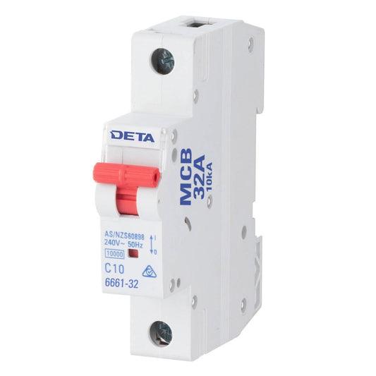 DETA 32A Miniature Circuit Breaker - 10kA Short Circuit Capacity - 18mm Wide - Auzzistore