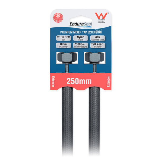 Enduraseal 250mm Silver Flexible Braided Extension Water Connector 2 Pack - Durable - Rust Resistant – view 2