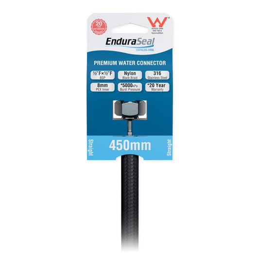 Enduraseal 450mm Black Premium Flexible Braided Water Connector - Durable - Rust Resistant - 1/2" BSP Fittings – view 2 - Auzzistore