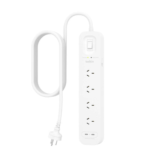 Belkin 4 Outlet Surge Protector - Dual USB-C 30W - 525 Joules - 2m Cord