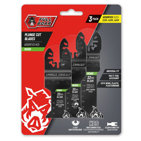 Full Boar Plunge Cut Multi Tool Blade Set - 3 Pieces - High Carbon Steel - 32mm & 38mm Blades – view 2 - Auzzistore